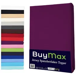 Buymax Spannbettlaken Topper, Spannbetttuch für Topper bis 12 cm Höhe, 100% Baumwolle Jersey, Jersey, Gummizug: Rundumgummi, (1 Stück), Pflegeleicht und Atmungsaktiv, in Verschiedenen Farben und Größen lila 180 cm x 200 cm