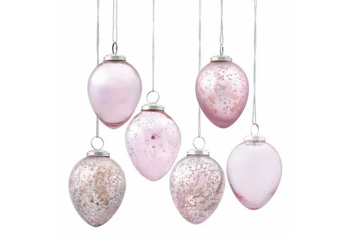 Loberon Osterei Set Cataleya - 6 Deko Eier aus Glas & Eisen, rosa - Dekoschalen für Ostern & Frühling, mit metallischem Glanz und verschiedenen Facetten, ideal zum Aufhängen und Dekorieren von Gartensträuchern.