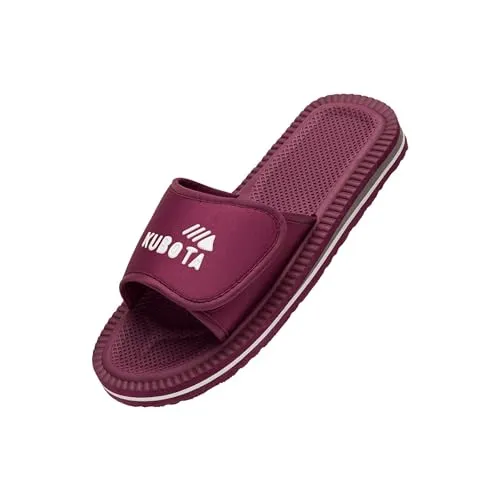Kubota Badelatschen mit Klettverschluss - Badeschuhe für Herren - Badeschlappen für Strand – Baden Latschen - Schuhe fur Dusch und Sauna - Burgund 42
