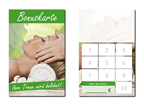 Stück Bonuskarten Wellness (BOK-417) mit 10 Stempelfeldern Treuekarten Massage Beauty 250