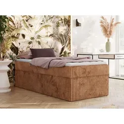 MKS MEBLE Boxspringbett 90x200 ZERO mit Bettkasten - Modernes Polsterbett ohne Kopfteil in Orange Cord - Kompaktes Boxspringbett 90x200 cm mit flexiblem Bettkasten für optimalen Stauraum. Minimalistisches Design und hochwertige 7-Zonen-Taschenfederkernmatratze garantieren besten Liegekomfort – ideal für kleine Räume und Gästezimmer.