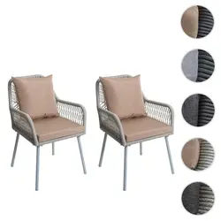 2er-Set Gartenstuhl HWC-O12 – Hellgrau mit taupe Polster - Gartenstühle aus leichtem Aluminium mit elastischem Seilgeflecht, inklusive abnehmbaren, waschbaren Polstern für maximalen Komfort. Ideal für Balkon und Garten, mit einer Belastbarkeit von bis zu 120 kg.