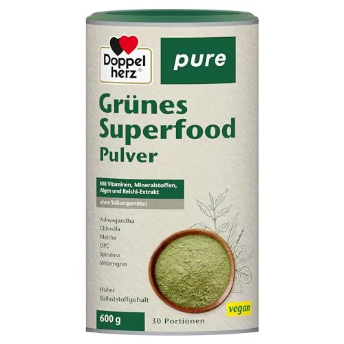 DOPPELHERZ Grünes Superfood pure Pulver 600 g - Nährstoffreiches Pulver für 30 Portionen, ideal zur Unterstützung der Gesundheit und Vitalität
