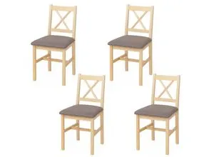 4er-Set Esszimmerstuhl MCW-F77, Massiv-Holz Küchenstuhl mit grauem Polster - Esszimmerstühle im Landhausstil, robust und bequem mit maximaler Belastbarkeit von 150 kg, ideal für jedes Zuhause.