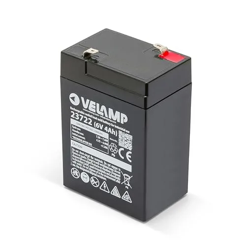 Velamp 23722 WieDerauflaDbare Bleibatterie, Faston-AnsChlüsse, 6 V, 4 Ah, SChwarz