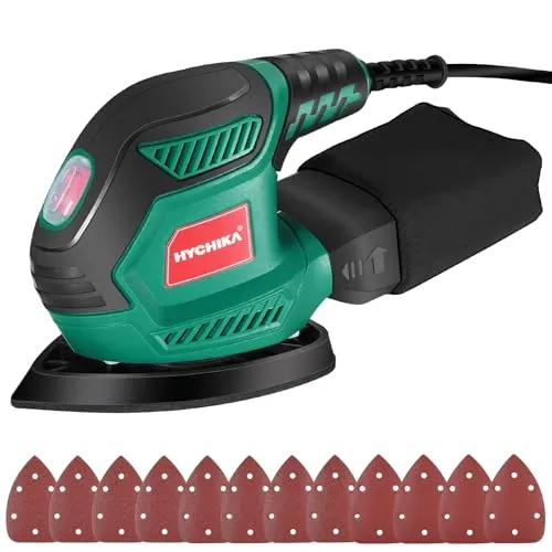 HYCHIKA Multischleifer 200W - Schleifmaschine für Ecke & Kante, leistungsstarker 200W Motor mit 14000 U/min, inkl. 12 Schleifblätter und effiziente Staubabsaugung für sauberes Arbeiten