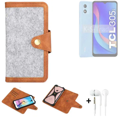 Schutz-Hülle + Kopfhörer für TCL 305i Handy-Hülle, hellgrau
