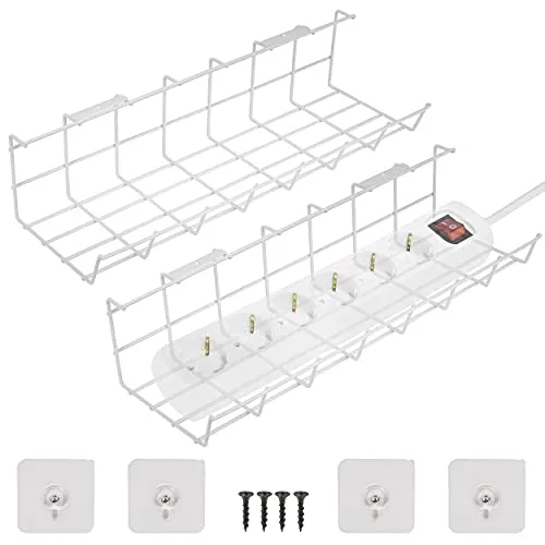 ONVAYA® Kabelkanal Schreibtisch | Weiß | Halterung für einfaches Kabelmanagement | Kabelführung für PC und Fernseher | Organizer für Kabel, Netzteile, Mehrfachstecker | selbstklebend & schraubbar
