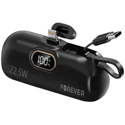 Forever Mini-Powerbank MTB-100 – 5000 mAh, 22,5W, schwarz - Kompakte Mini-Powerbank mit 5000 mAh und 22,5W für schnelles Laden unterwegs. Ideal für Smartphones und Tablets, immer bereit für den Einsatz.
