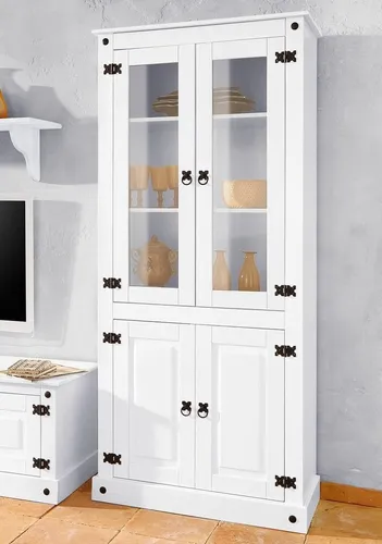 Vitrine HOME AFFAIRE, weiß lackiert - Vitrinen im Landhausstil, aus FSC-zertifiziertem Kiefernholz, mit verstellbaren Einlegeböden und nostalgischen Metallgriffen für ein angenehmes Wohngefühl.