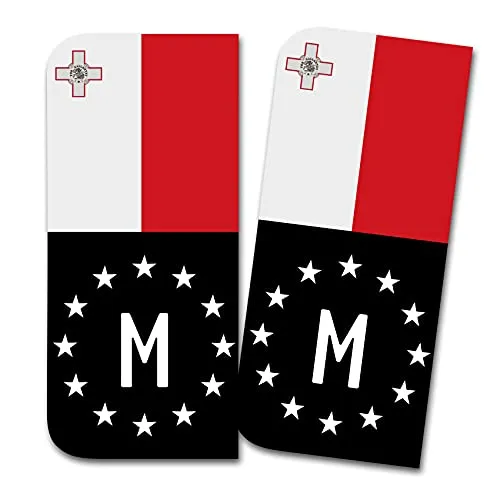 Kennzeichen Sticker passgenau für EU Feld 11x5cm Design Aufkleber für Nummernschild Folie KFZ Schwarz oder mit Fahne waschstraßenfest R167 (15 Malta, Mit Flagge) 2 x