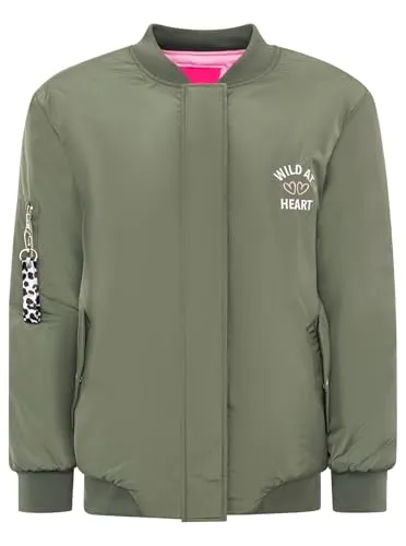 Zwillingsherz Blouson "Wild At Heart" in Khaki - S - Stylischer Blouson mit College-Kragen, Druckknöpfen und Reißverschluss. Lockerer Schnitt und praktische Eingrifftaschen machen ihn zum idealen Begleiter für jeden Anlass.