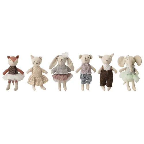 Bloomingville Plüschfigur Animal Friends Doll - 6er Set Stofftiere, kuscheliges Babyspielzeug aus Baumwolle, ideal für Kinder ab Geburt