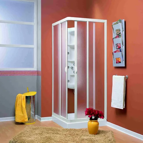 Eck-Duschkabine »Vela« freistehend 90x90 - Duschkabine im Schiebesystem, leichtgängig mit kugelgelagerter Laufschiene. Robuster, verrottungsfreier Kunststoff und 2,2 mm Acrylglas sorgen für Langlebigkeit und Eleganz.