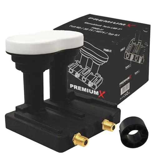 Premium X Monoblock Twin PXMB-3T LNB 0,1dB - LNB für Astra 19,2° und Eutelsat 16°, ideal für 2 Teilnehmer. Mit nur 0,1 dB Rauschmaß sorgt es für hervorragende Signalqualität, selbst bei schlechtem Wetter.