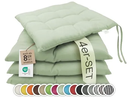 ZOLLNER Stuhlkissen 40x40 cm - Lind mit Bindebändern - Stuhlkissen für Indoor und Outdoor, quadratisch und aus hochwertiger Baumwolle-Polyester-Mischung, pflegeleicht und OEKO-TEX® zertifiziert.