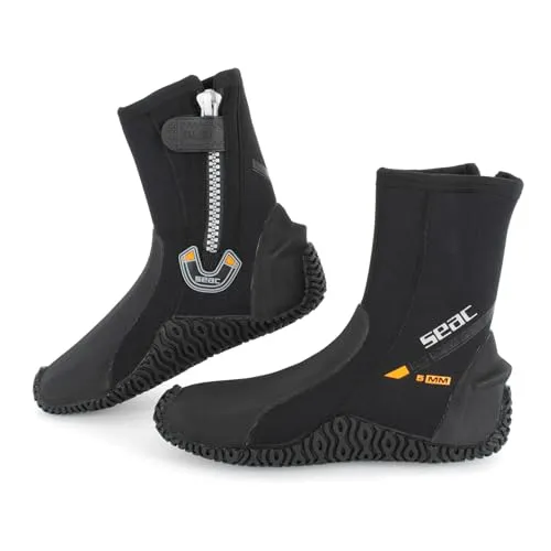 SEAC Basic HD Füßlinge, 5 mm Neopren, schwarz, XXL - Hochwertige Tauchfüßlinge mit halbstarrer Anti-Rutsch-Sohle für optimalen Halt. Der rostfreie Reißverschluss und der Klettverschluss sorgen für sicheren Sitz und Komfort beim Tauchen.