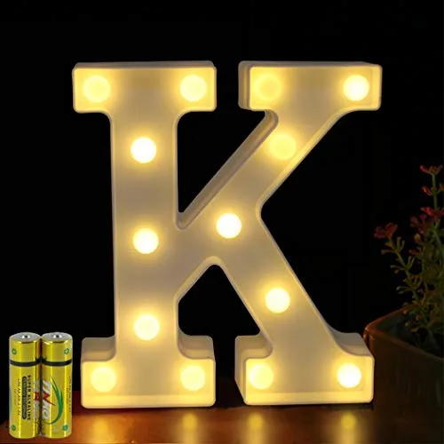 HONPHIER® Buchstaben Lichter Alphabet Lampe LED Brief Beleuchtung Buchstabe Licht Beleuchtete Buchstaben Nachtlichter Dekoration für Geburtstag Party Hochzeit Kinderzimmer (K)