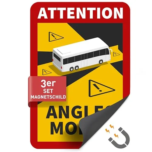 Betriebsausstattung24 3er Set Magnetschild Attention Angles Morts - Wohnmobilausstattung mit hochwertigem Warnschild für tote Winkel, UV-beständig und ideal für Busse über 3,5 Tonnen in Frankreich - Rückstandslose Entfernung garantiert.