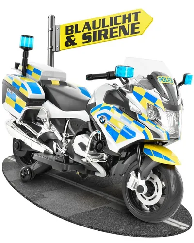 Hecht Elektro-Kindermotorrad BMW Police R1200RT - Elektro-Motorräder für Kinder, mit Sirene und Blaulicht, ideal für spannende Abenteuer im Freien, maximale Belastbarkeit 30 kg.