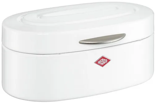 Wesco Single Elly Brotkasten - Weißer Stahlblech Brotbehälter mit Lüftungslöchern - Brotkästen mit optimaler Belüftung für frische Backwaren. Ideal für kleine Küchen, bietet Platz für Brot, Brötchen und Gebäck. Hochwertiges pulverbeschichtetes Stahlblech sorgt für Langlebigkeit.