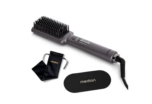 MEDION Glättbürste HB1 - Stylingbürste mit Ionen-Technologie für glattes Haar ohne Frizz, 5 regelbare Hitzestufen von 165° bis 210° für individuelles Styling und optimale Wärmeverteilung.