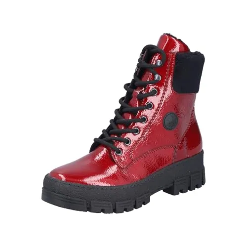 Rieker Winterstiefelette Plateauboots - Bequeme Winterboots mit Innenreißverschluss in Rot/Schwarz - Wanderschuhe mit modischem Design, warm gefüttert und komfortabel, ideal für kalte Tage.