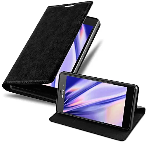 Cadorabo Hülle kompatibel mit Sony Xperia Z3 aus Premium Kunst Leder Flip Klappbare Stoßfeste Magnetische [Standfunktion] [Kartenfächern] Cover Hülle für Sony Xperia Z3 Tasche in Schwarz
