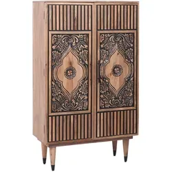 Marrakesch Orient & Mediterran Interior Highboard Adamina – Massivholz, 150 cm im Boho & Mid-Century Stil - Hochwertiges Highboard Adamina aus massivem Mangoholz, handgeschnitzt mit orientalischen Akzenten. Viel Stauraum und elegantes Design für jeden Raum.
