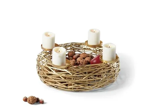 Philippi BOSCHENDAL Adventskranz S aus Stahl gold, D 40 cm - Nussknacker, eleganter Kerzenhalter aus pulverbeschichtetem Stahl in modernem Design, ideal für stimmungsvolle Adventsdekoration.