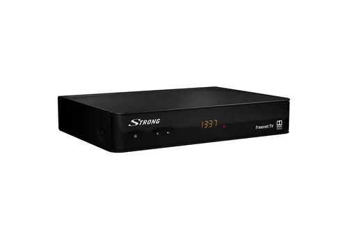STRONG SRT 8540 - Digitaler HD Receiver für DVB-T2 - TV-Receiver mit kartenlosem Irdeto-Zugang, ideal für freenet TV. Empfängt private Sender in HD und unterstützt HEVC/H.265 für beste Bildqualität.