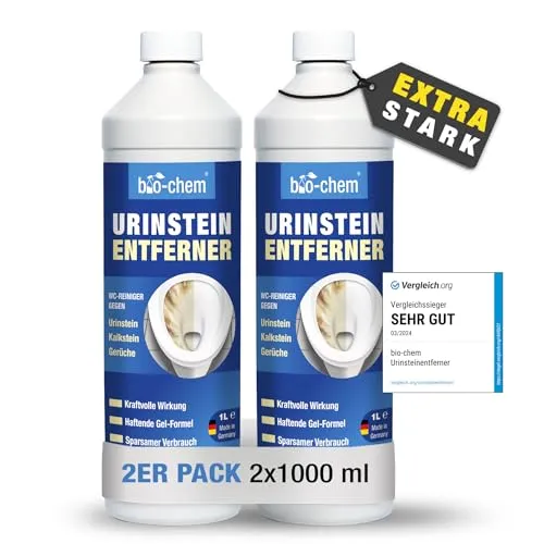bio-chem Urinsteinentferner EXTRA STARK 2x1000 ML - WC-Reiniger mit hochwirksamem Haftgel, entfernt hartnäckige Ablagerungen und Urinstein. Inkl. praktischer Schrägdüse für gezieltes Auftragen – ideal für blitzsaubere Toiletten.