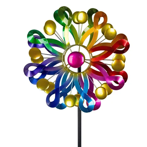 formano Buntes Windrad Blume 122 cm - Farbintensives Windspiel aus wetterfestem Metall mit Acryl-Steinen, ideal für Garten und Terrasse. Sanfte Drehung bei leichtem Wind und effektive Taubenabwehr in einem!