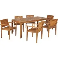 Gartenmöbel Set Baratti aus Akazienholz - Klassisches Gartenmöbel Set mit einem 180 x 90 cm großen Tisch und 6 Stühlen. Ideal für gesellige Abende im Freien, aus robustem Akazienholz gefertigt und geölt für zusätzliche Langlebigkeit.