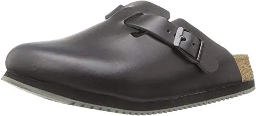 Birkenstock Boston Super Grip aus Naturleder - Herren und Damen Clogs Berufsschuh - Rutschhemmende Gummi-Eva-Sohle nach EN ISO 20347 - Anatomisch geformtes Kork-Latex-Fußbett - Schwarz - Schmal - 47