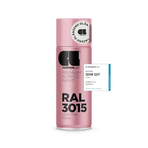 COSMOS LAC Sprühlack rosa, glänzend - Spraydosen Sprühfarbe DIY Lack Acryllack Spray Farbspray Sprühdose Lackspray Farbe für Kunststoff, Metall, UVM. (RAL 3015 - Hellrosa)