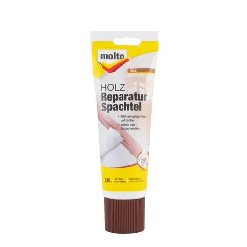 Molto Holz Reparatur Spachtel 330g - Wetterbeständiger Fertigspachtel für die einfache Reparatur größerer Risse und Löcher in Holz – ideal für DIY-Projekte und Holzarbeiten.