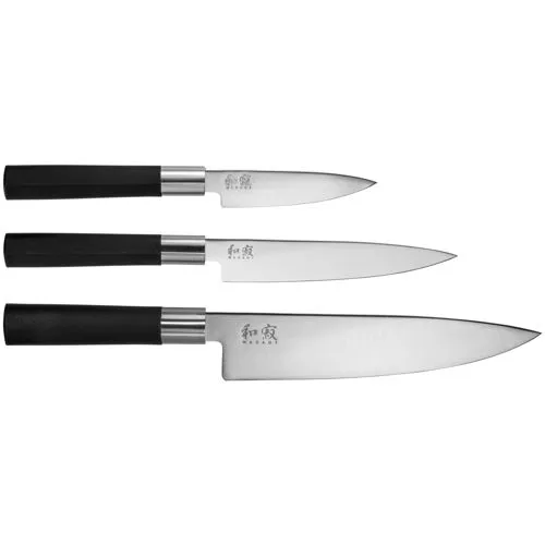 KAI Messer-Set Wasabi Black 67S-300 - 3-tlg. Küchenmesser Set - Messersets für präzises Schneiden, mit rostfreier Edelstahl-Klinge und antibakteriellem Griff aus Bambuspuder für optimale Hygiene.