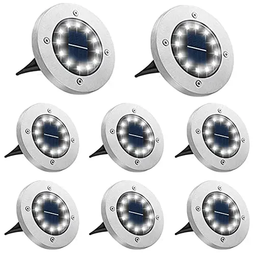 Bowfar 8 Stück Solar Bodenleuchten Aussen, Solarleuchten Garten mit 12 LEDs für Außen, 3000K Kaltweiß Wasserdicht Led Solar Gartenleuchten, Solarlampen für Rasen Auffahrt Gehweg Patio Garden