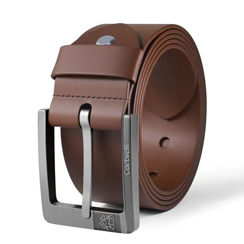 Cartvelli Premium Herren Ledergürtel braun cognac 85cm - Hochwertiger Echtleder Gürtel mit nickel-freier Schnalle in Metallic-Grau. Langlebig, umweltfreundlich gegerbt und in eleganter Geschenkbox – ideal für jeden Anlass.