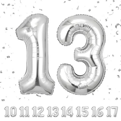 Geburtstag zahlen luftballon 13 jahre | Folienballon Sliber- Folienballon in 40"-101cm Geburtstagsdeko - Ballon Zahl Deko zum Geburtstag fliegt mit Helium für Mädchen Junge 13.Geburtstags