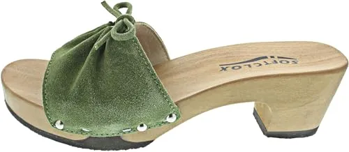 Softclox KIRSTEN Kaschmir Pantoletten in grün, 39 EU - Stylische Pantoletten aus anschmiegsamem Veloursleder mit 8,3 cm Absatzhöhe. Ideal für Komfort und Eleganz im Alltag.