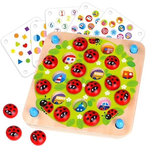 Nene Toys Marienkäfer-Garten – Gedächtnisspiel aus Holz für Kinder - Legekartenspiele, fördert spielerisch Gedächtnis und Feinmotorik – ideal für Kinder ab 3 Jahren!