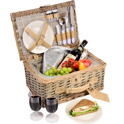 Sänger Picknickkorb Amrum, 13-teiliges Set für 2 Personen - Picknickkörbe & -koffer: Komplettset mit Besteck, Teller und Kühltasche – ideal für ein entspanntes Picknick und lange kühlende Speisen!
