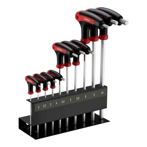 Wiltec Innensechskantschlüsselsatz 11tlg. 2-10mm - Innensechskantschlüssel Set aus robustem Chrom-Vanadium-Stahl mit thermoplastischen Gummigriffen für besten Komfort und Hebelwirkung, ideal für vielseitige Schraubanwendungen.
