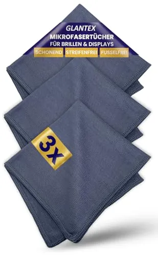 GLANTEX Brillenputztücher 3er Set – Mikrofaser Brillentuch 30x30cm in Optikerqualität – Reinigungstücher für Brillenreinigung, Display & Kamera