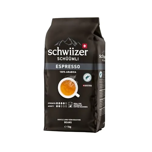 Schwiizer Schüümli Espresso | ganze Bohne | 1000g - Premium Kaffee aus 100% Arabica-Bohnen, mittlere Röstung mit nussigem Geschmack und Bitterschokolade-Note. Ideal für Vollautomaten und Mokka-Kannen. Genießen Sie echten Schweizer Espresso!