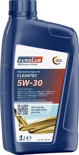 Eurolub Motoröl CLEANTEC 5W-30 349001 - Hochwertiges Motoröl für optimalen Schutz und Leistung. Ideal für moderne Motoren, sorgt für eine effiziente Schmierung und verlängert die Lebensdauer Ihres Fahrzeugs.