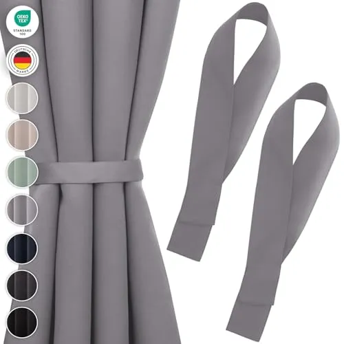 Blumtal Raffhalter für Vorhänge 2X - Vorhang Raffhalter 72x5 cm - waschbare Gardinenhalter Blickdicht - Raffhalter für Gardinen/Gardinen Raffhalter für Verdunkelungsvorhänge&Gardinenschals Dunkelgrau