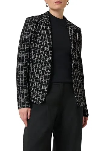 Comma Jackenblazer mit Karo Muster schwarz - Größe 36 - Business-Mode, eleganter Blazer mit atmungsaktivem Bouclé-Material und zeitlosem Karo-Muster für einen stilvollen Auftritt im Büro.